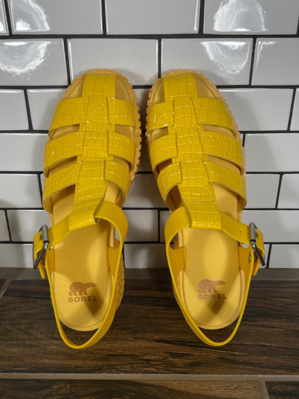 Sorel Ona Streetworks Fisherman Mid Sandal Shoes Womens Sz 9 Yellow Ray Leather - Picture 6 of 12